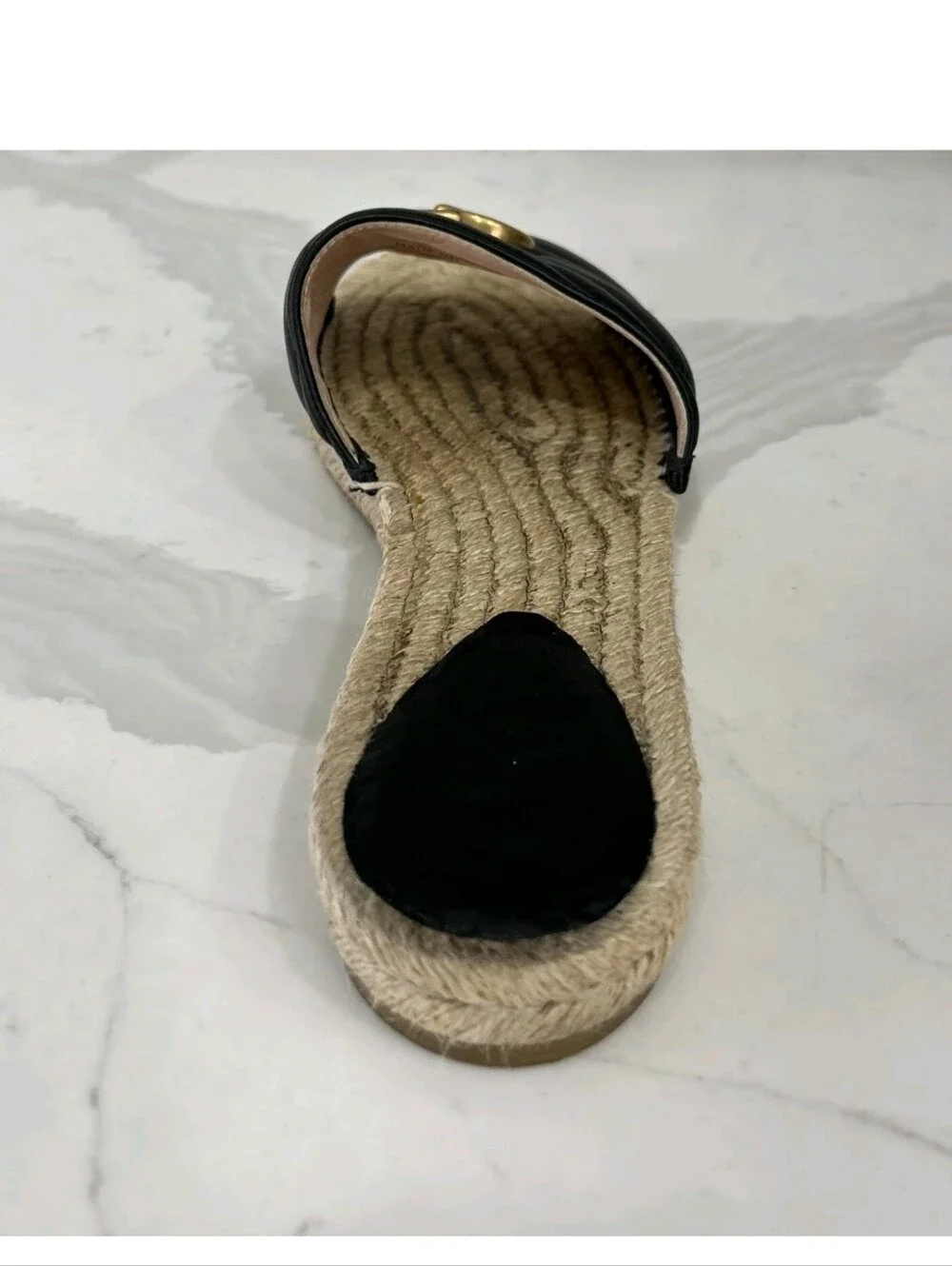 GUCCI Black Nappa Matelasse Gold GG Marmont Espadrille Slide Sandals 10 US = 41 - Picture 13 of 15
